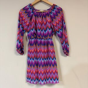 Rainbow Dress Girl 12 Multicolor ZigZag Chevron Wavy Print Colorful Party Spring
